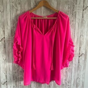 Jade Pink Ruffled Tie Front Blouse Large